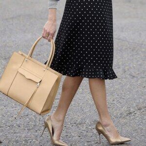 Ann Taylor Skirt A Line Midi Black Polka Dot Silk Swing Flowy Career